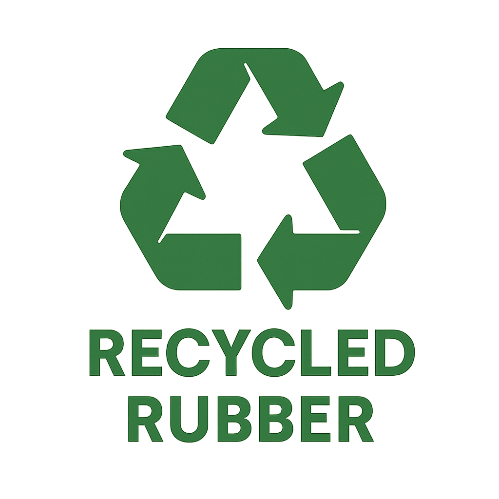 Simple icon logo of recycling with text recycled rubber in green