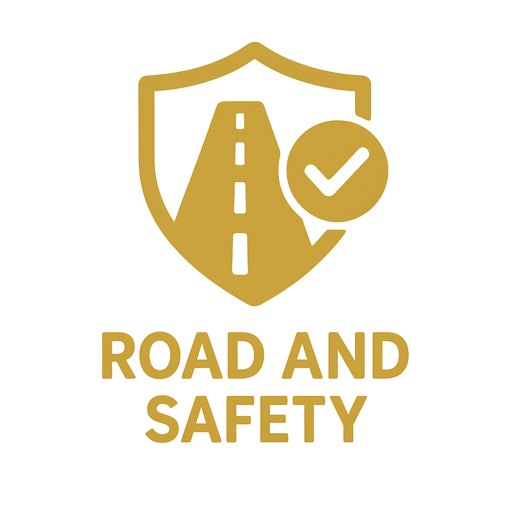 simple icon for safety with text road and safety using colors gold
