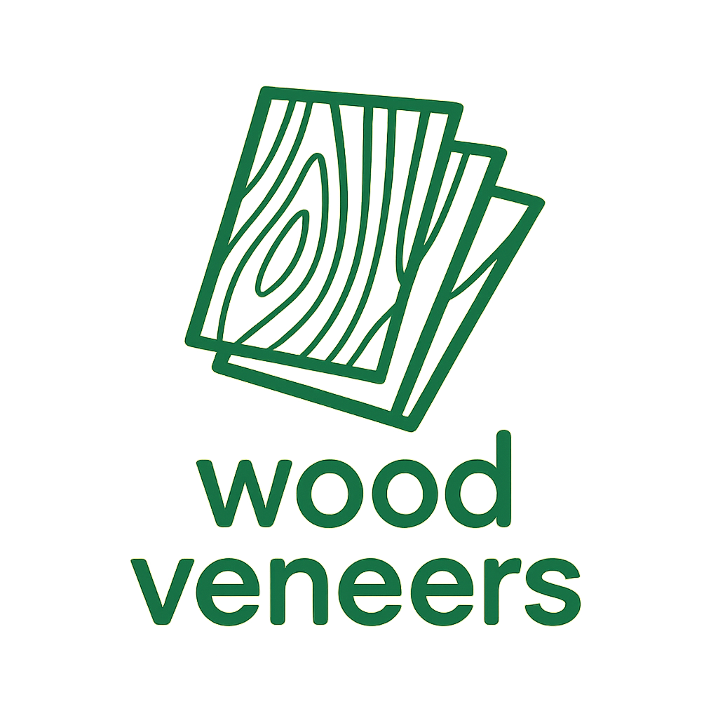 simple icon logo for wood panels with text wood veneers in green