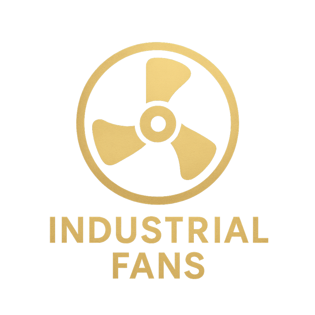 simple icon logo of circular fan with text industrial fans in gold-3