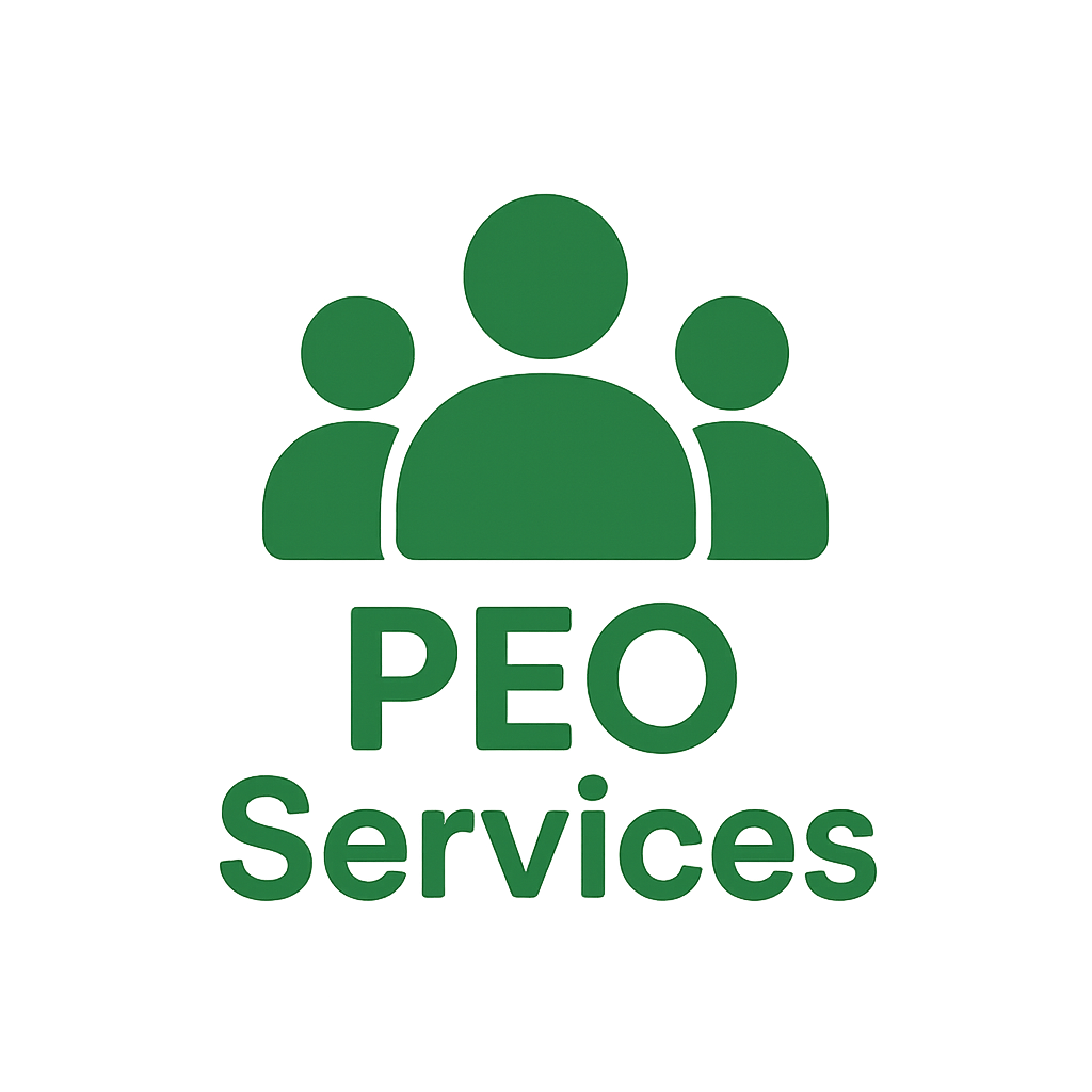 simple icon logo of people with text PEO Services in green-1