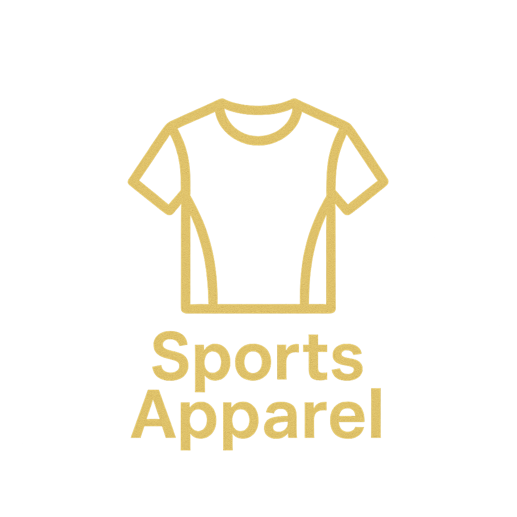 simple icon logo of sports clothes with text Sports Apparel in gold-1